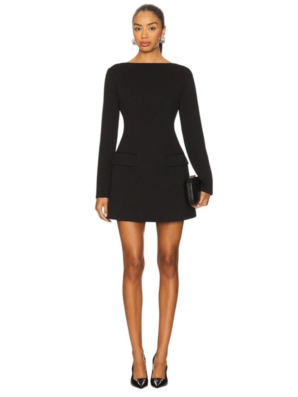 Elodie Dael Mini Dress in Black Small Womens Long sleeve